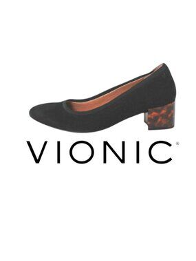Vionic Black Suede Shoes with 2"Tortoise Shell Heel Size 8.5